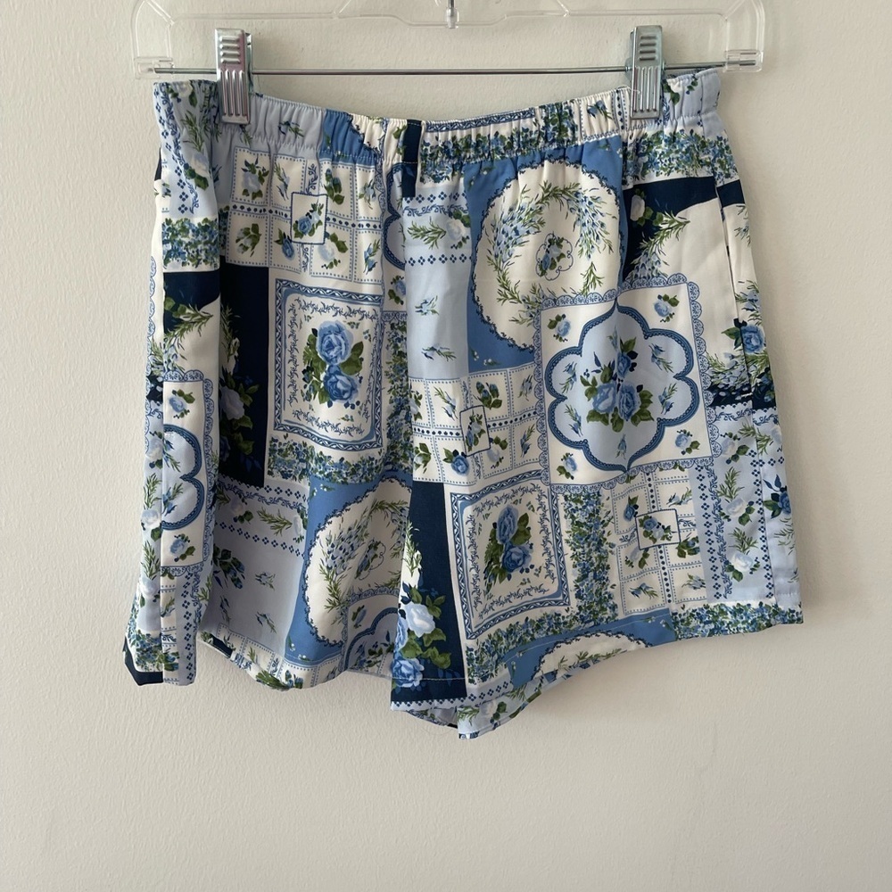 Abercombie Faux Silk Shorts Printed Blue